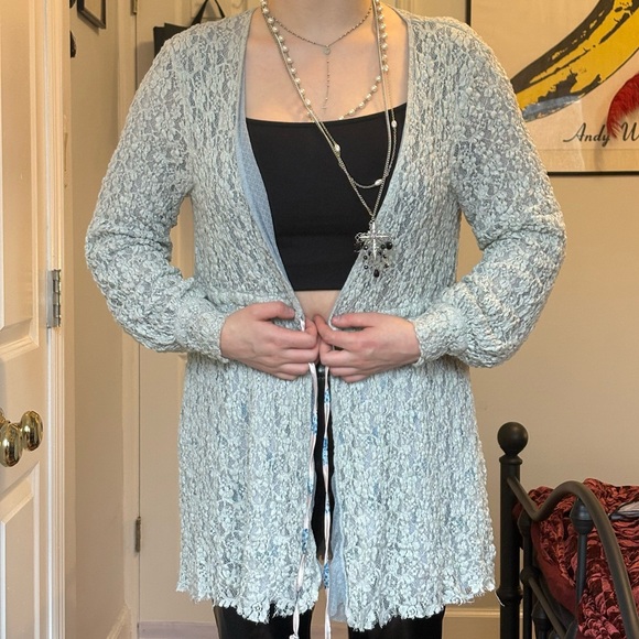 HAH Blue Mesh/Lace Reversible Robe - Picture 2 of 6